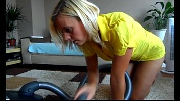 sophie in yellow skirt vacuuming her fuckbox and faux-cock